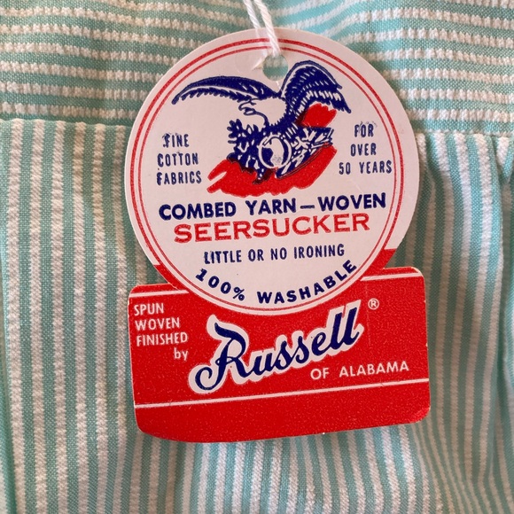 Vintage NWT Seersucker Green White Striped Rufffle Jumpsuit Overalls - Picture 6 of 11